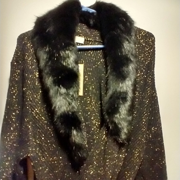 Michael Kors Metallic Faux-Fur Trim Cardigan - Picture 6 of 15